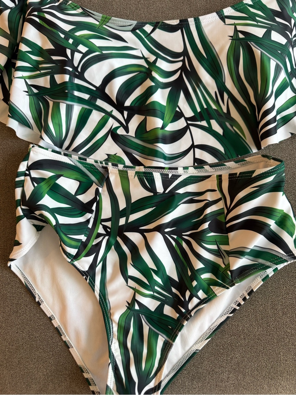 Red Dress Boutique Tropical Green Leaf Print High-Waist Bikini